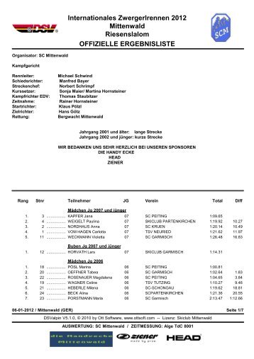 Internationales Zwergerlrennen 2012 Mittenwald Riesenslalom ...