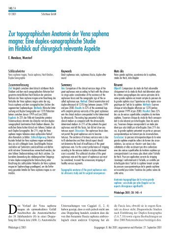 Zur topographischen Anatomie der Vena saphena magna: Eine ...