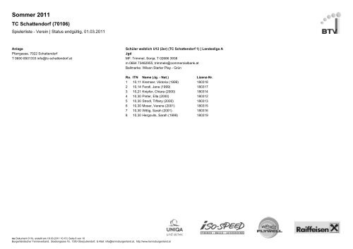 Spielerliste 2011 - TC Schattendorf