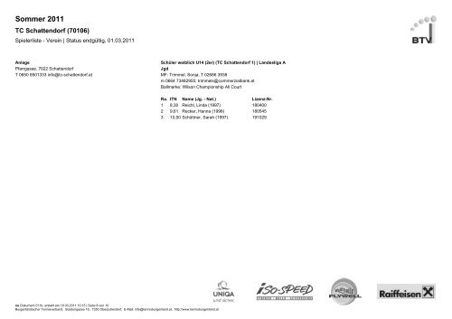 Spielerliste 2011 - TC Schattendorf