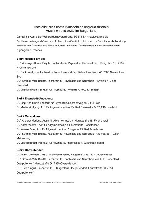 Liste aller zur Substitutionsbehandlung ... - Burgenland.at