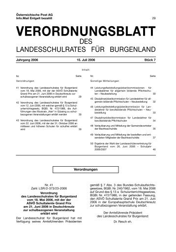 VERORDNUNGSBLATT - Landesschulrat für Burgenland