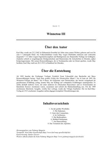 Winnetou III Über den Autor Über die Entstehung Inhaltsverzeichnis