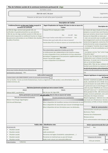 Tableau de bord du Plan de Cohésion Sociale 2020-2025