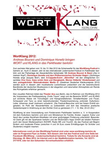 WortKlang 2012: Andreas Bourani und Dominique Horwitz ... - Iserlohn