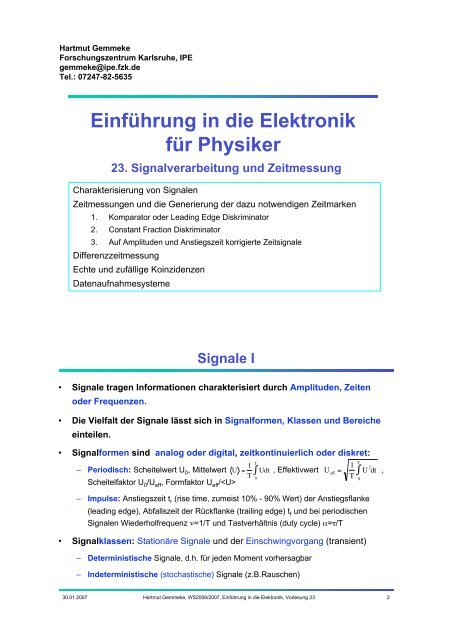Einführung in die Elektronik für Physiker 23 ... - FZK