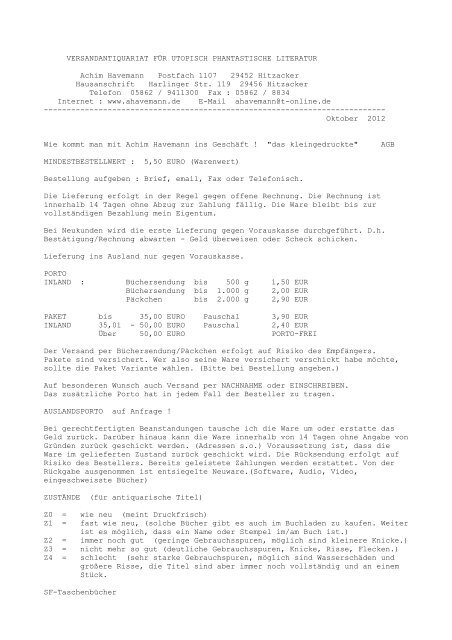 Versandantiquariat Fur Utopisch Achim Havemann