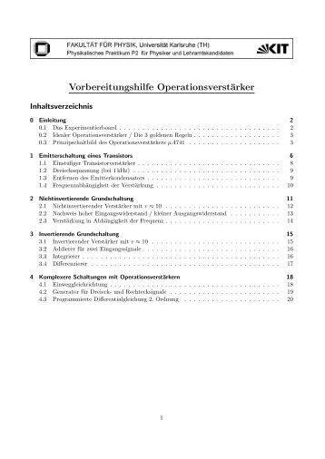 Vorbereitungshilfe Operationsverstärker