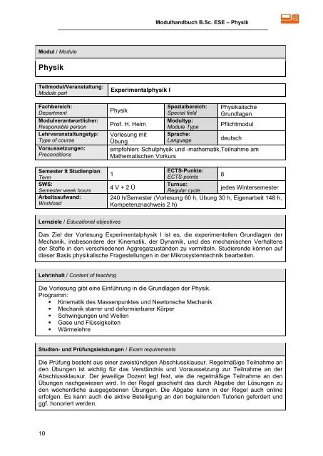 Modulhandbuch - Technische Fakultät - Albert-Ludwigs-Universität ...