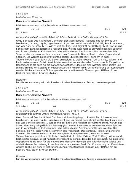 Lehrveranstaltungsangebot im WS 2006/2007 - Universität Erfurt