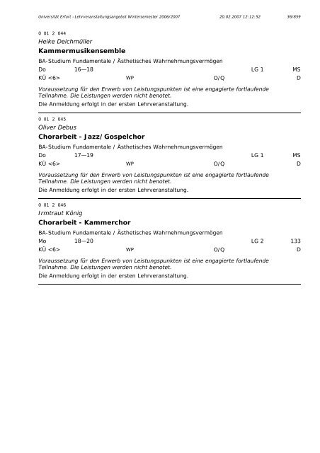 Lehrveranstaltungsangebot im WS 2006/2007 - Universität Erfurt