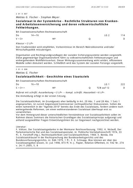 Lehrveranstaltungsangebot im WS 2006/2007 - Universität Erfurt