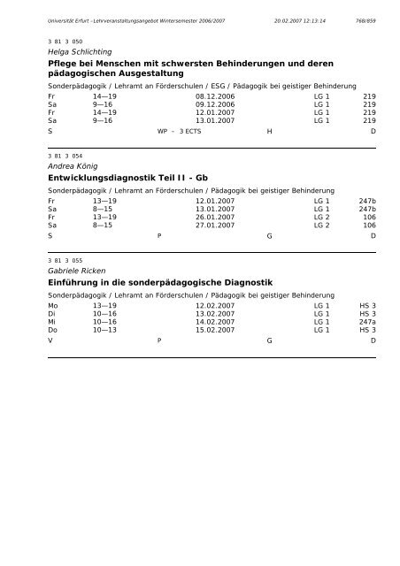 Lehrveranstaltungsangebot im WS 2006/2007 - Universität Erfurt