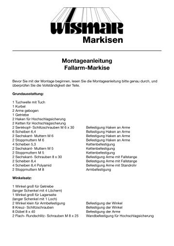 Montageanleitung Fallarm-Markise - Ciara Markisen