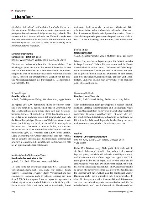 steueranwaltsmagazin 3 /2011 - Wagner-Joos Rechtsanwälte