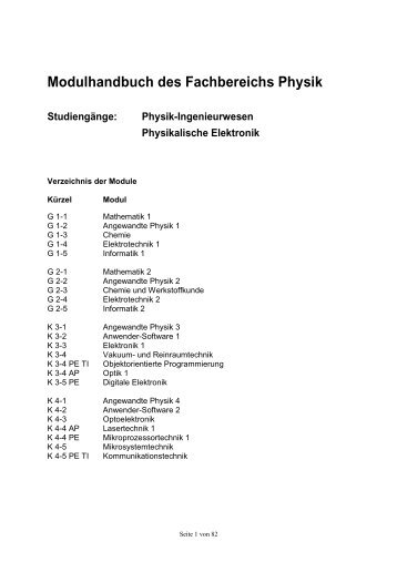 Modulhandbuch des Fachbereichs Physik Studiengänge