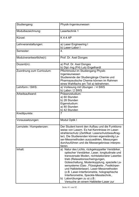 Modulhandbuch des Fachbereichs Physik Studiengänge