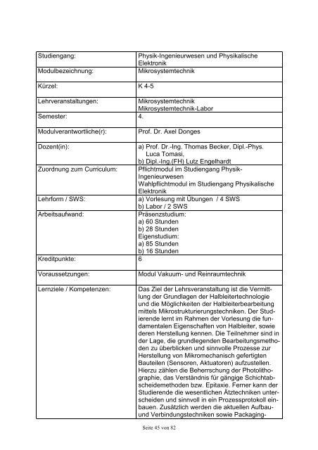 Modulhandbuch des Fachbereichs Physik Studiengänge