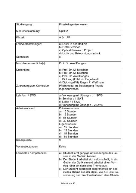 Modulhandbuch des Fachbereichs Physik Studiengänge