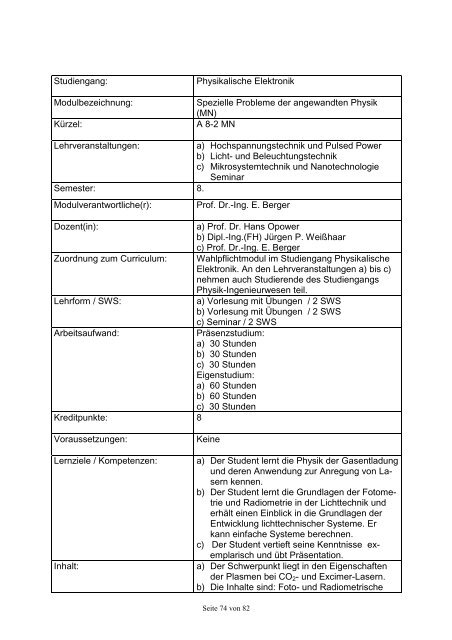 Modulhandbuch des Fachbereichs Physik Studiengänge