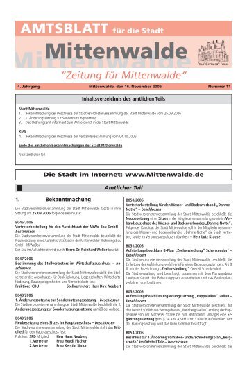 Die Stadt im Internet: www.Mittenwalde.de 1. Bekanntmachung