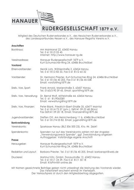 Hanauer Rudergesellschaft 1879 eV - Frankfurt: Auftakt zur ...