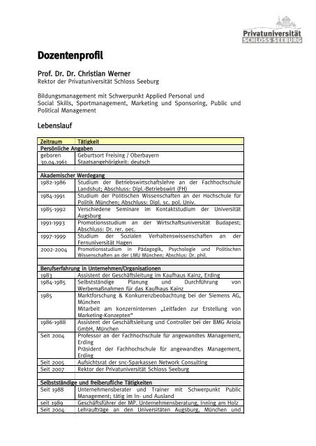 Dozentenprofil - Privatuniversität Schloss Seeburg