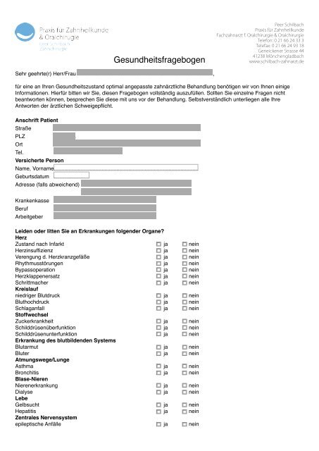 Gesundheitsfragebogen