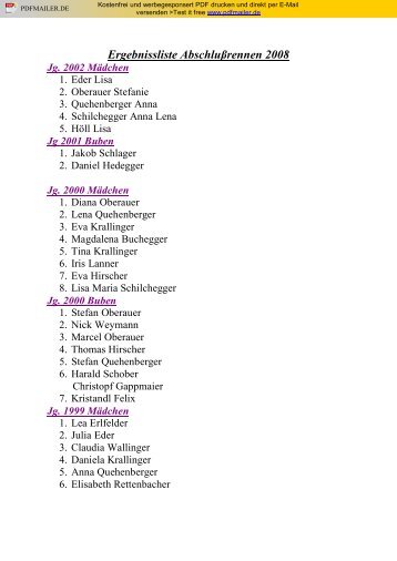 Ergebnissliste Abschlußrennen 2008 - Schiklub Annaberg