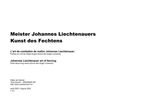 Meister Johannes Liechtenauers Kunst des Fechtens - hemac