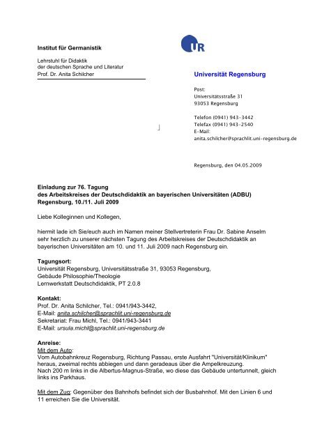 und Lageplan Universität Regensburg - Didaktik der deutschen ...