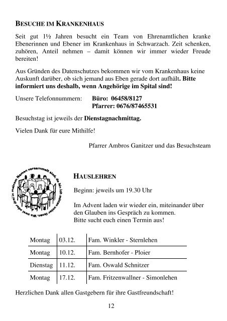 Pfarrbrief der Pfarre Eben im Pongau