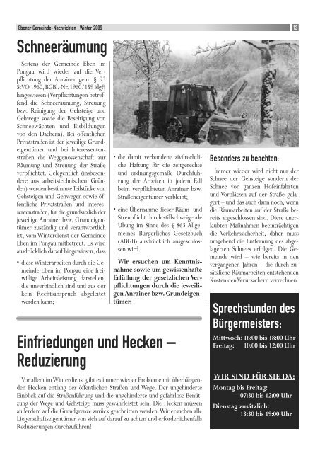 Gemeindezeitung Winter 2009 / 2010 - Gemeinde Eben