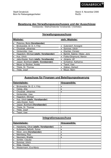 Besetzung des Verwaltungsausschusses und der ... - Stadt Osnabrück
