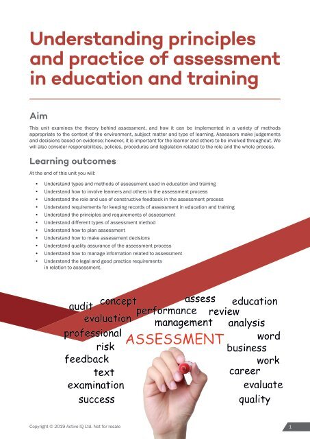 Active IQ Level 3 Certificate in Assessing Vocational Achievement (sample manual)