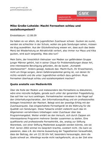 Mike Große-Loheide: Macht Fernsehen schlau und ... - GMK