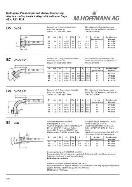 Armaturen Schläuche Embouts Tuyaux - SUTTER Hydraulik ...