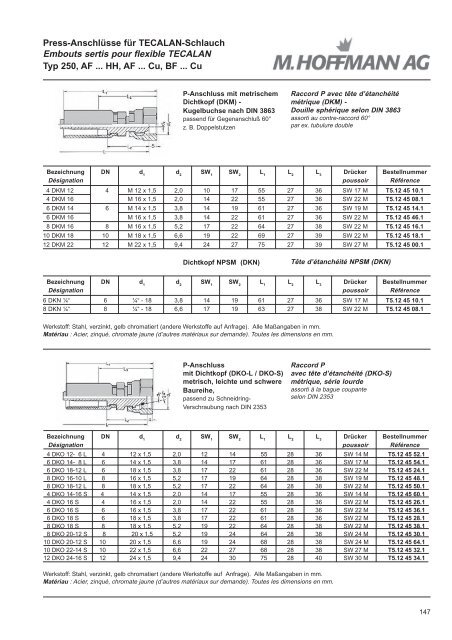 Armaturen Schläuche Embouts Tuyaux - SUTTER Hydraulik ...