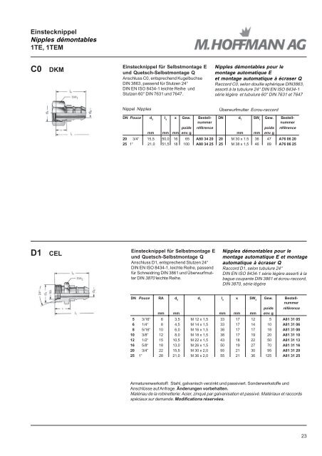 Armaturen Schläuche Embouts Tuyaux - SUTTER Hydraulik ...