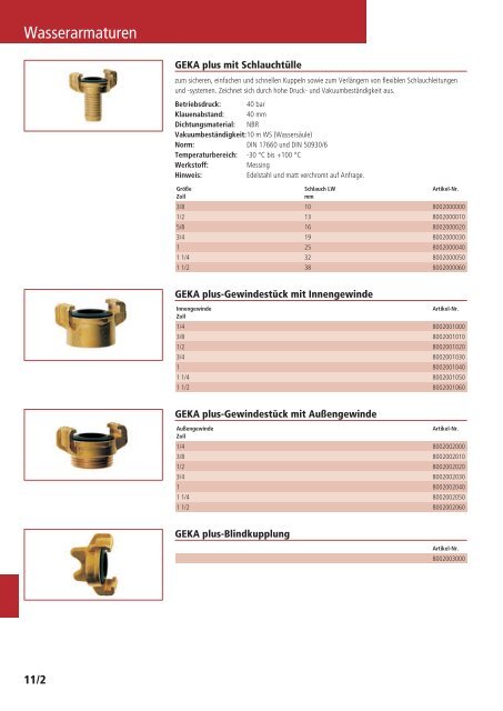 Schläuche und Armaturen Katalog