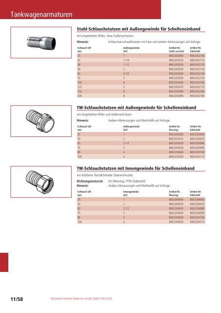 Schläuche und Armaturen Katalog