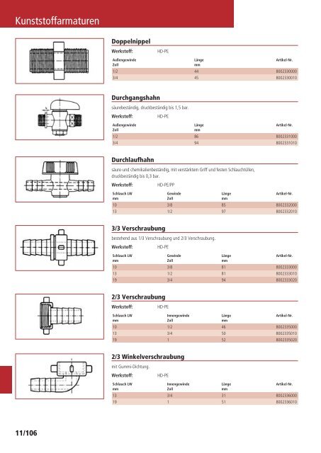 Schläuche und Armaturen Katalog