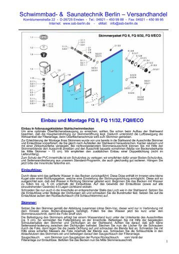 Einbau und Montage FQ II, FQ 11/32, FQII/ECO