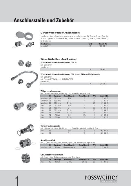 Anschlussteile und Zubehör - Rossweiner
