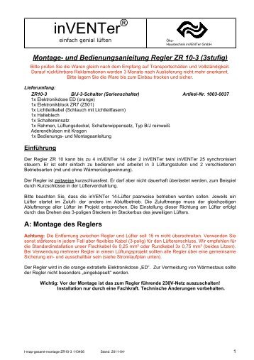 Montage- und Bedienungsanleitung Regler ZR 10-3 - inVENTer