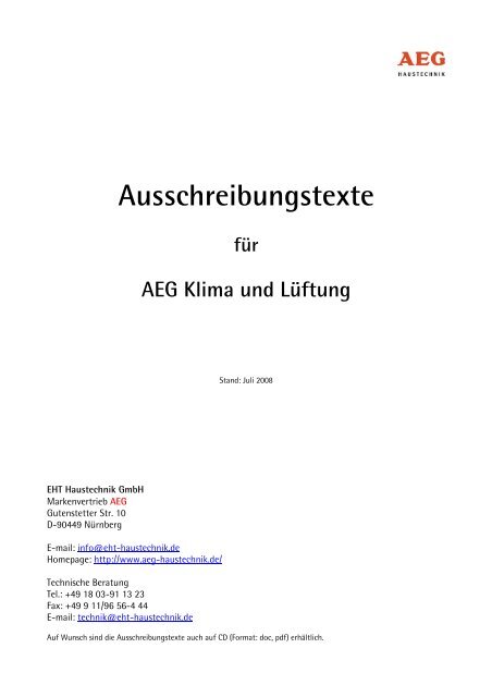 Angebotstexte Wärmespeicher - AEG Haustechnik