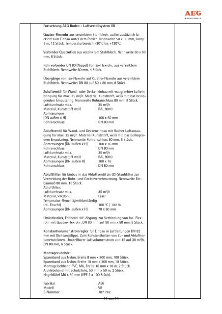 Angebotstexte Wärmespeicher - AEG Haustechnik