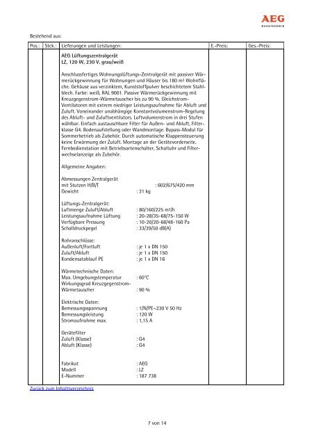 Angebotstexte Wärmespeicher - AEG Haustechnik