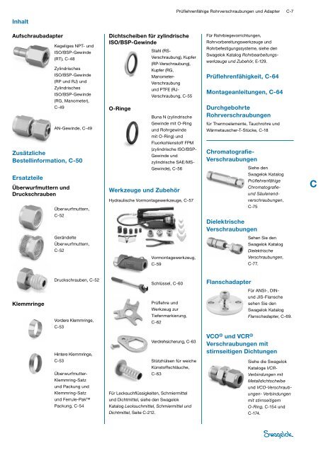 Prüflehrenfähige Rohrverschraubungen und Adapter ... - Swagelok