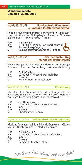 112. Deutscher Wandertag im Fläming 20. bis 25. Juni 2012